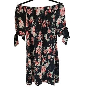 New Look Floral Off The Shoulder Mini Dress with Arm Ties, Size Medium